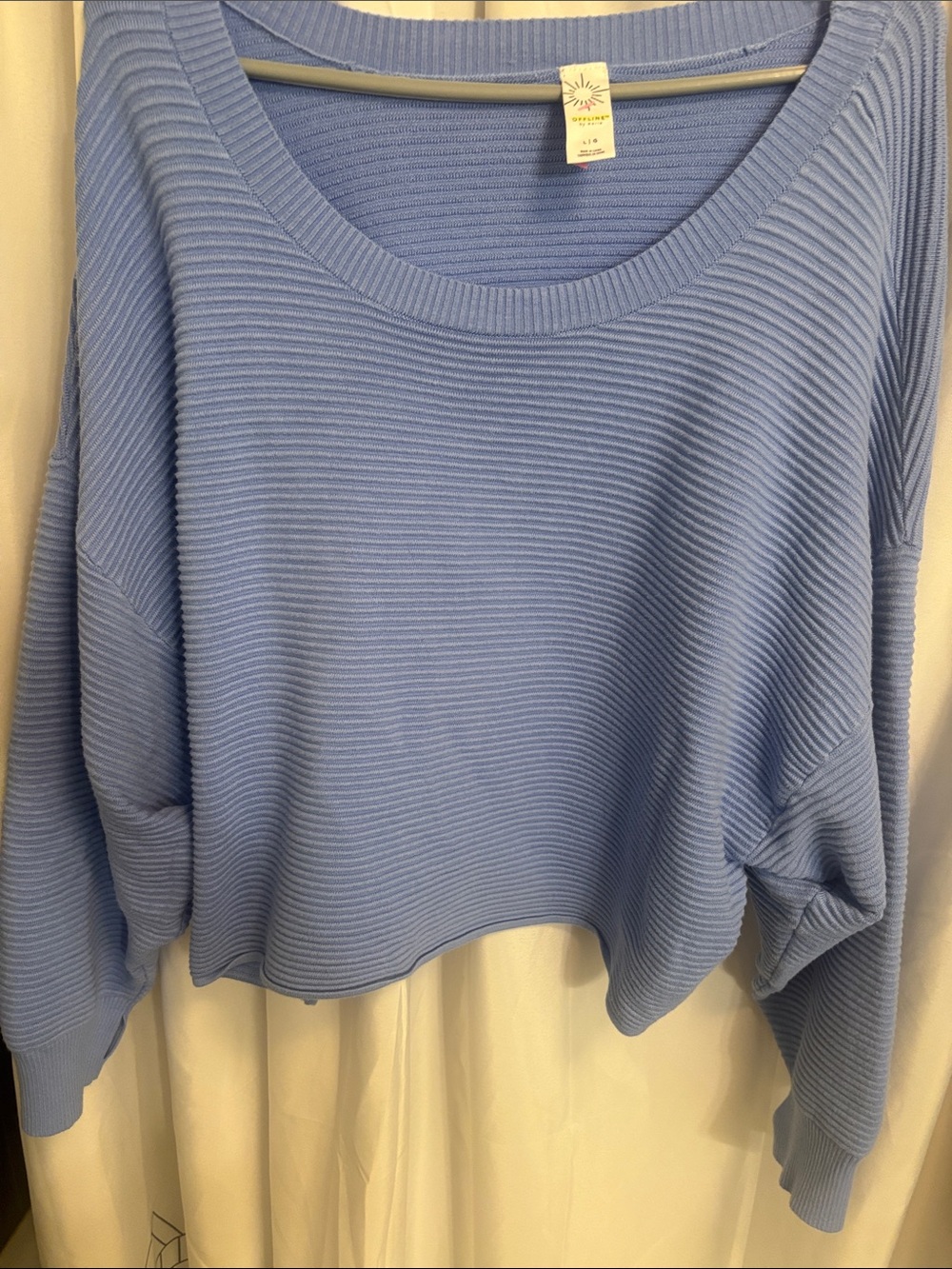 Aerie Large Blue Ribbed Scoop-Neck Women's crop Sweater